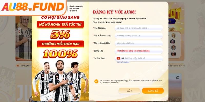 Điền thông tin đăng ký AU88