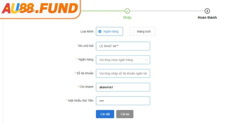Rút Tiền AU88 - Quy Trình Thanh Toán Nhanh, An Toàn Và Chuẩn 1 Qua tài khoản ngân hàng